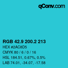 カラーコード: RGB 42.9 200.2 213 | qconv.com