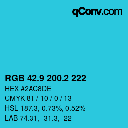 カラーコード: RGB 42.9 200.2 222 | qconv.com