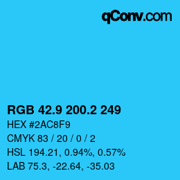 カラーコード: RGB 42.9 200.2 249 | qconv.com