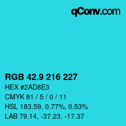カラーコード: RGB 42.9 216 227 | qconv.com