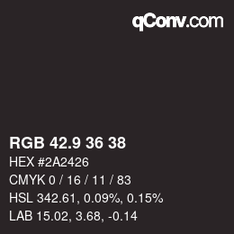 カラーコード: RGB 42.9 36 38 | qconv.com