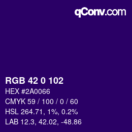 Color code: RGB 42 0 102 | qconv.com