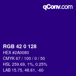 Color code: RGB 42 0 128 | qconv.com