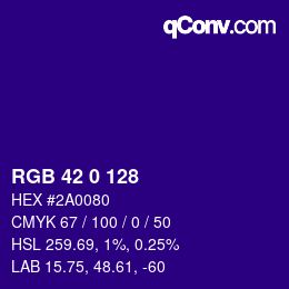 颜色代码: RGB 42 0 128 | qconv.com