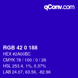 Color code: RGB 42 0 188 | qconv.com
