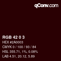 Color code: RGB 42 0 3 | qconv.com