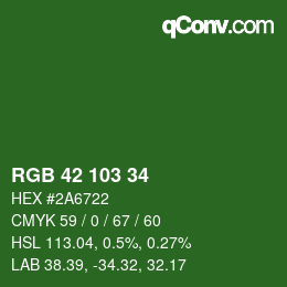 Color code: RGB 42 103 34 | qconv.com