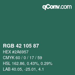 カラーコード: RGB 42 105 87 | qconv.com