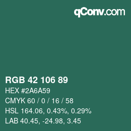 Color code: RGB 42 106 89 | qconv.com