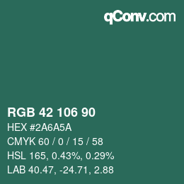 颜色代码: RGB 42 106 90 | qconv.com
