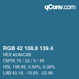 カラーコード: RGB 42 108.8 139.4 | qconv.com
