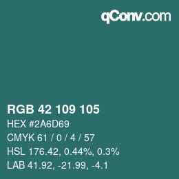Color code: RGB 42 109 105 | qconv.com