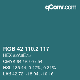 カラーコード: RGB 42 110.2 117 | qconv.com