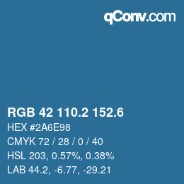 カラーコード: RGB 42 110.2 152.6 | qconv.com