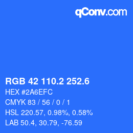 カラーコード: RGB 42 110.2 252.6 | qconv.com