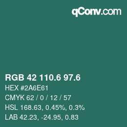 カラーコード: RGB 42 110.6 97.6 | qconv.com
