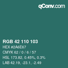 Color code: RGB 42 110 103 | qconv.com