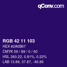 Color code: RGB 42 11 103 | qconv.com