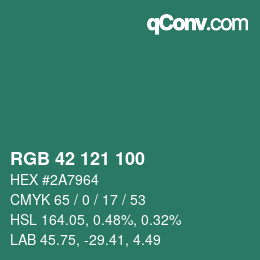 Color code: RGB 42 121 100 | qconv.com