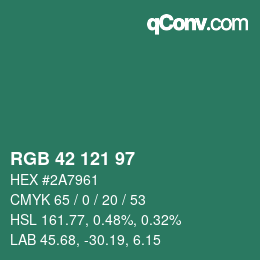 Color code: RGB 42 121 97 | qconv.com