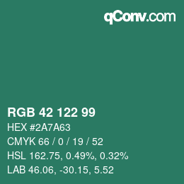 Color code: RGB 42 122 99 | qconv.com