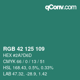 カラーコード: RGB 42 125 109 | qconv.com