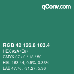 カラーコード: RGB 42 126.8 103.4 | qconv.com