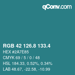 カラーコード: RGB 42 126.8 133.4 | qconv.com