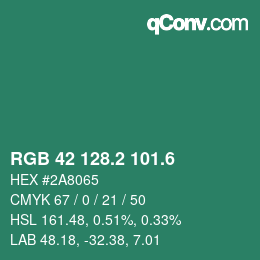カラーコード: RGB 42 128.2 101.6 | qconv.com