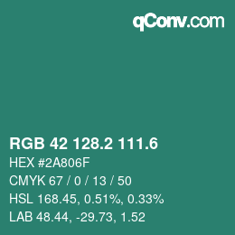 カラーコード: RGB 42 128.2 111.6 | qconv.com