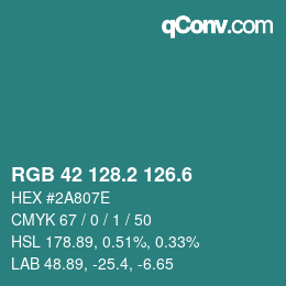 カラーコード: RGB 42 128.2 126.6 | qconv.com