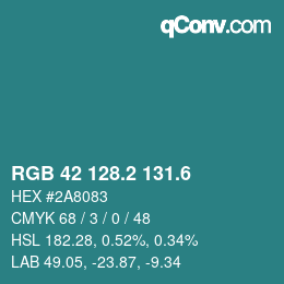 カラーコード: RGB 42 128.2 131.6 | qconv.com