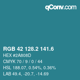 カラーコード: RGB 42 128.2 141.6 | qconv.com