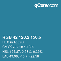 カラーコード: RGB 42 128.2 156.6 | qconv.com