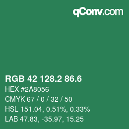 カラーコード: RGB 42 128.2 86.6 | qconv.com