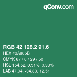 カラーコード: RGB 42 128.2 91.6 | qconv.com