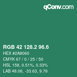 カラーコード: RGB 42 128.2 96.6 | qconv.com
