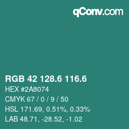 カラーコード: RGB 42 128.6 116.6 | qconv.com