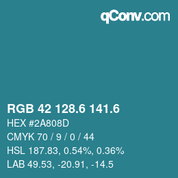 カラーコード: RGB 42 128.6 141.6 | qconv.com