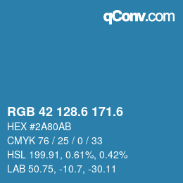 カラーコード: RGB 42 128.6 171.6 | qconv.com