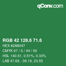カラーコード: RGB 42 128.6 71.6 | qconv.com