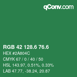 カラーコード: RGB 42 128.6 76.6 | qconv.com
