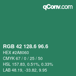 カラーコード: RGB 42 128.6 96.6 | qconv.com