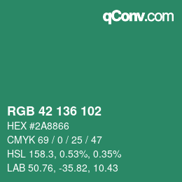 Color code: RGB 42 136 102 | qconv.com