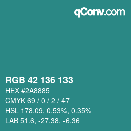 Color code: RGB 42 136 133 | qconv.com