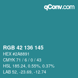 Color code: RGB 42 136 145 | qconv.com