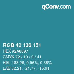 Color code: RGB 42 136 151 | qconv.com