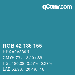 Color code: RGB 42 136 155 | qconv.com