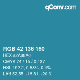 Color code: RGB 42 136 160 | qconv.com