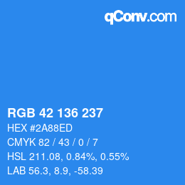 Color code: RGB 42 136 237 | qconv.com